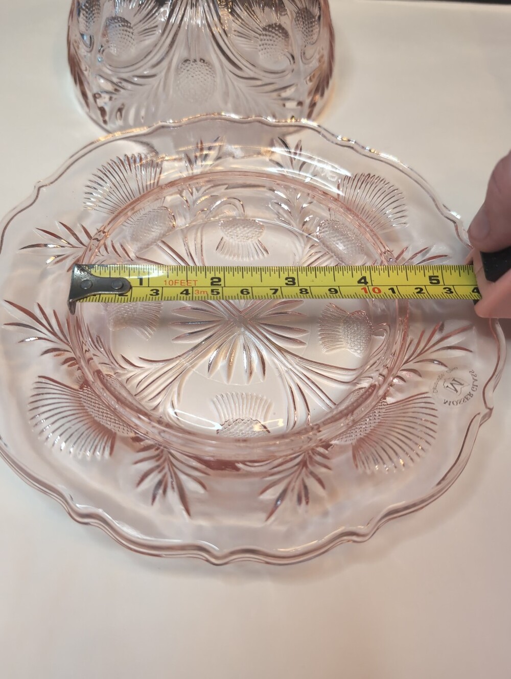 Vintage Light Pink Mosser Glass Covered Butter Dish W/ Inverted Thistle Pattern - Picture 6 of 6